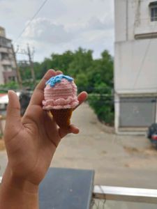 Crocheted Ice Cream Cone Keychain