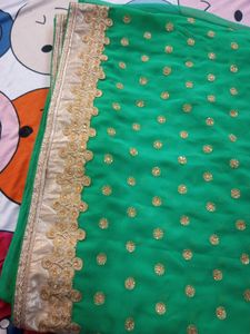 Green Saree with Golden Embroidery