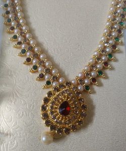 Elegant Pearl &amp; Stone Necklace Set