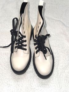 White Patent Lace-Up Combat Boots
