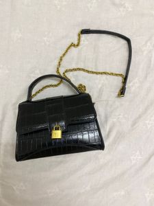 Mango Black Croc Textured Sling Bag
