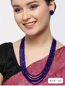 Royal Blue Beaded Necklace &amp; Earring Set