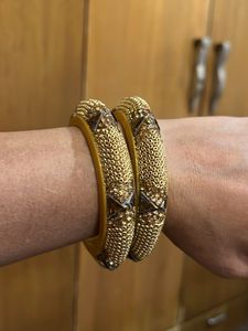 Gold-Toned Embellished Bangles (Set of 2)