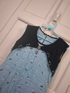 💥Blue Floral Dress with Vest
