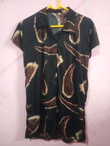 Black Satin Printed Nightwear / Pyjama Set