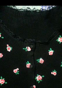 Floral Print Black Top