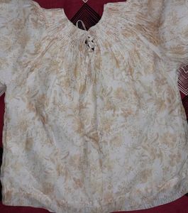 Pretty Floral Print Round Neck Blouson Top