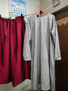 Elegant Kurta Set - Maroon &amp; Grey
