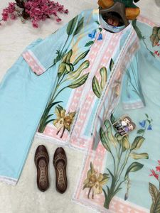 Light Blue Floral Print Kurti Set