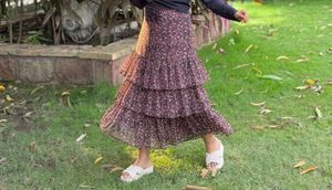 Boho Floral Tiered Chiffon Maxi Skirt