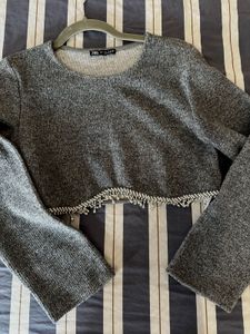 Zara Grey Cropped Sweater