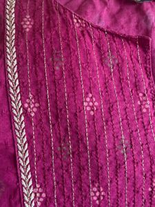 Elegant Pink Cotton Kurti with Embroidery