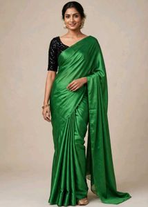 Elegant Emerald Green Satin Saree