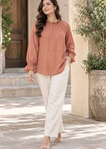 Chic Ruffle Neck Long Sleeve Top