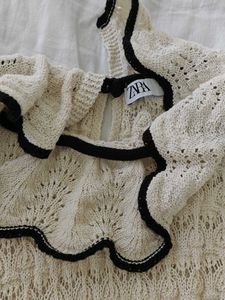 Cream Knit Ruffle Top