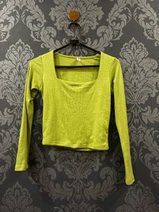 Lime Green Square Neck Crop Top