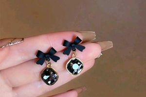 Chic Bow &amp; Gemstone Drop Earrings