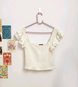 White Smocked Flutter Sleeve Top