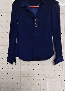 Chic Navy Blue Button-Up Blouse