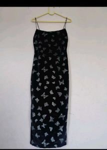 Black Butterfly Print Spaghetti Strap Dress