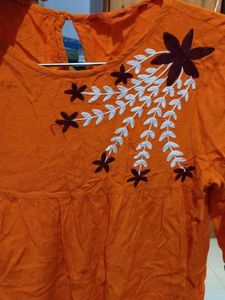 Orange Embroidered Top