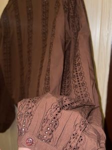 Elegant Brown Top with Intricate Embroidery