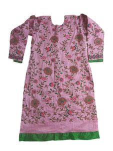 Embroidered Pink Kurta Set with Green Skirt