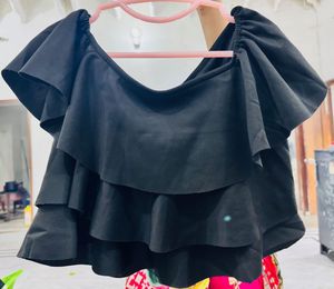 Black Flared Crop Top