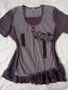 Striped Ruffled Hem Top