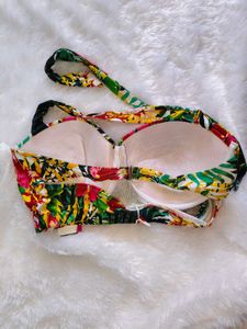 Vibrant Tropical Print Bikini Top