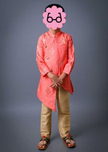 Boys Peach Embroidered Sherwani