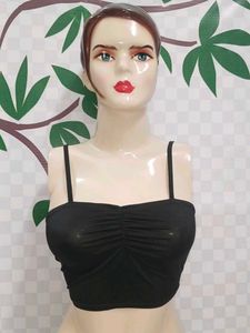 (200)Black Ruched Crop Top