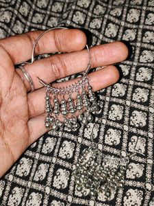 Boho Silver Jhumka Hoop Earrings