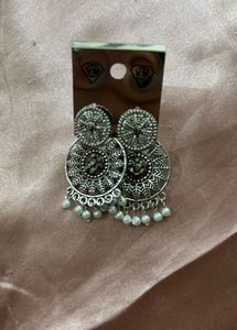 Boho Silver Jhumka Earrings with Pearls