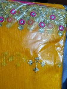 Elegant Yellow Embellished Saree