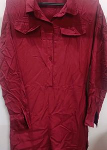 Burgundy Button-Up Shirt with Pockets
