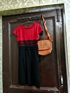 Chic Red & Black Casual Dress and bag free