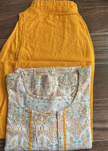 Printed Kurta with Yellow Palazzo Set