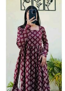 Maroon Printed Kurta