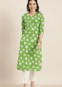 Green Floral Print Kurta