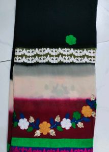 Embroidered Georgette Black Saree With Blouse