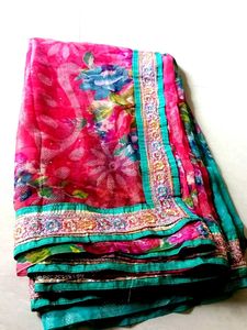 Vibrant Floral Saree with Embellished Border