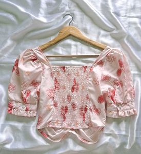 Floral Puff Sleeve Crop Top