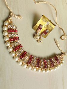 Pink AD Stones Embedded Necklace Set