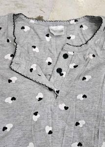 Grey Heart Print Pajama Top