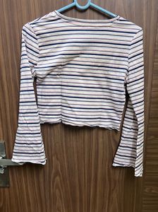 Striped Cropped Bell Sleeve Top