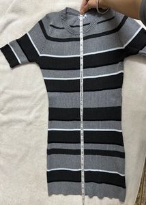 Grey &amp; Black Striped Knit Dress