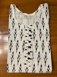 White Kurta with Black Ikat Print