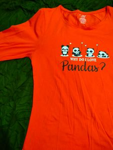 Casual Crew Neck Full Sleeve Orange T-shirt From Brand Dollar Missy, Size M