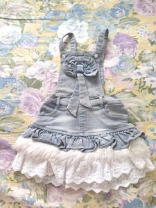 Cute Denim Overalls Dress with Fur Trim
